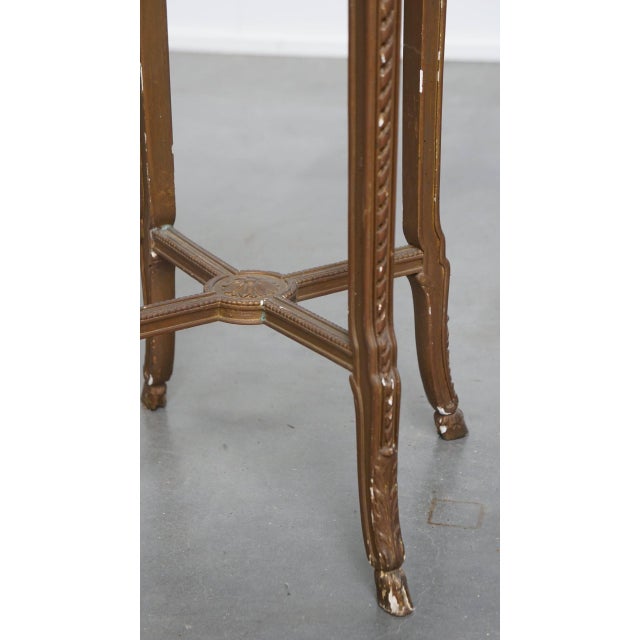 Wood French Round Brocante Side Table with Gold-Colored Wooden Frame and Marble Top For Sale - Image 7 of 8