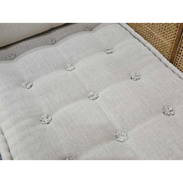 A British Colonial Caned and Teak Bench Settee For Sale - Image 4 of 5