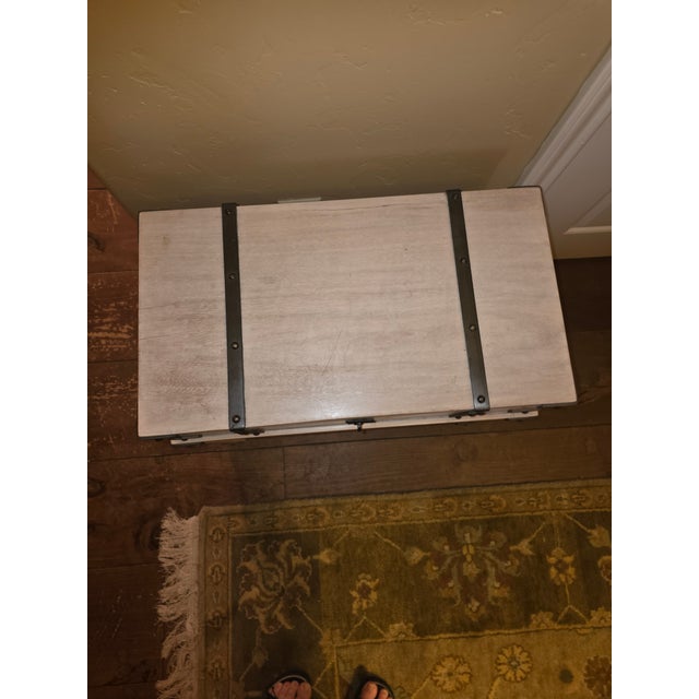 White Washed Storage Trunk on Stand For Sale - Image 10 of 10