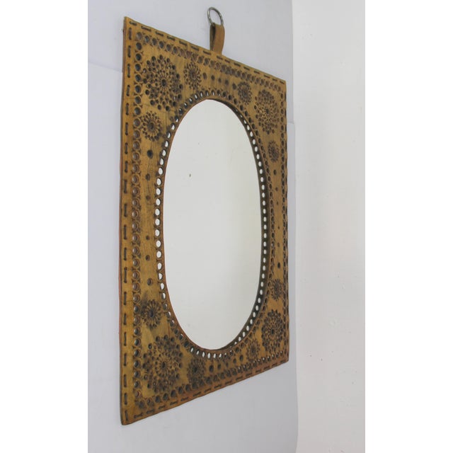 1960s Vintage Leather Mirror, 1960s For Sale - Image 5 of 7