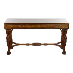 19th Century Heavily Hand Carved Inlaid Top Console / Center Table