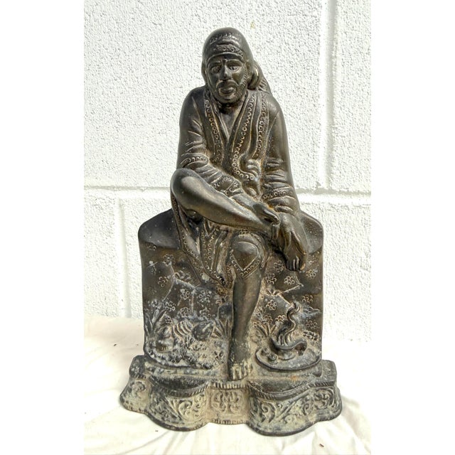 Antique Thick Gilt Bronze Figural Lord Sai Baba Idol Figurine Doorstop Statue For Sale In New York - Image 6 of 9