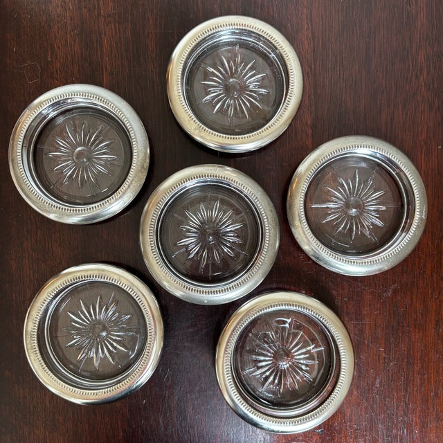1970s Italian Silverplate & Crystal Starburst Coasters — Set of 6 For Sale - Image 12 of 12