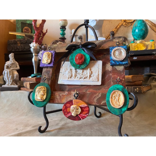 Stone Italian Grand Tour Style Faux Marble Specimen Gilded Classical Intaglio Collection For Sale - Image 7 of 15