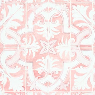 Sample - Schumacher X Mary McDonald Azulejos Wallpaper in Pink For Sale