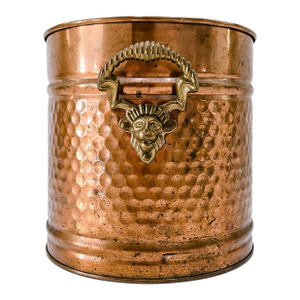 Vintage Hammered Copper Coal Scuttle Bucket With Brass Satyr Handle – Fireplace, Hearth, or Umbrella Stand
