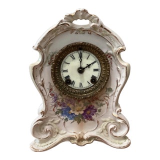 Antique Mantle Clock, Ansonia, Royal Bonn La Bonita, Porcelain Early 1900's For Sale