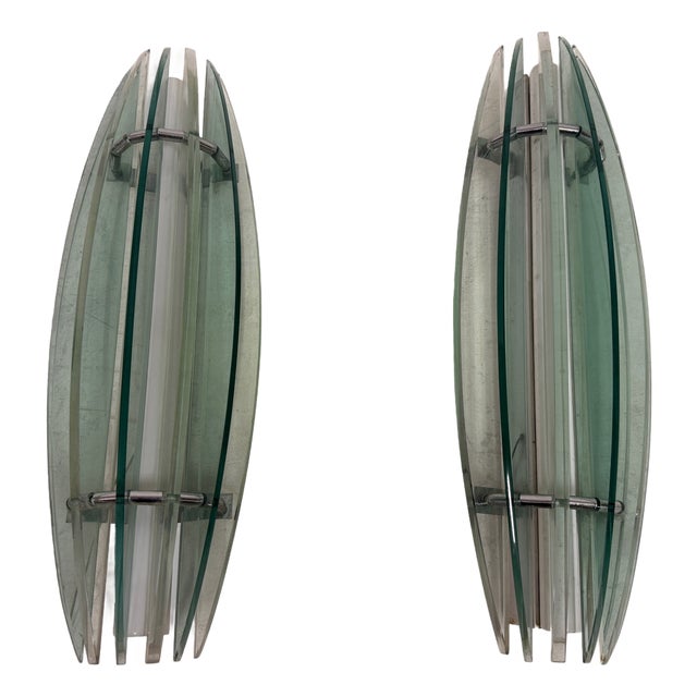 Large Mid-Century Modern Italian Glass Wall Sconces by Veca, 1960s, Set of 2 For Sale
