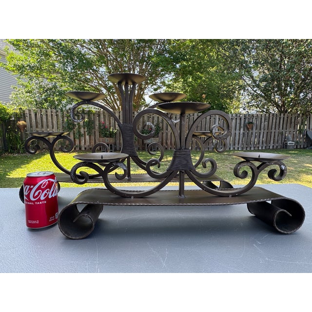 Arts & Crafts 1980s Vintage Wrought Iron Candelabra Fireplace Mantel Candle Holders - A Pair For Sale - Image 3 of 9