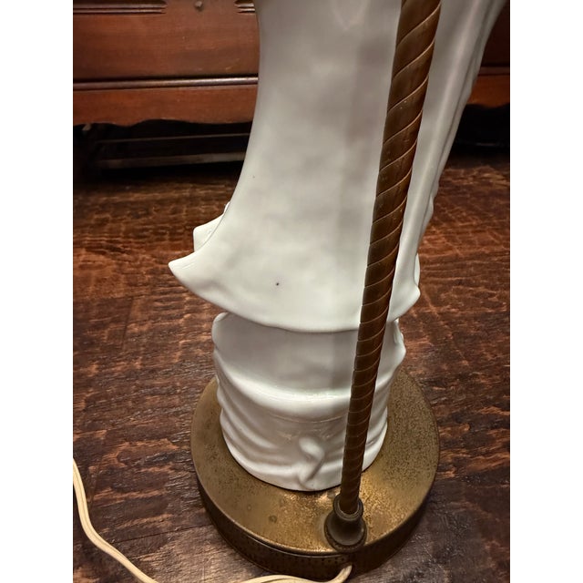Vintage Blanc De Chine Style Porcelain Guanyin Figural Table Lamp With Brass Base For Sale - Image 12 of 15