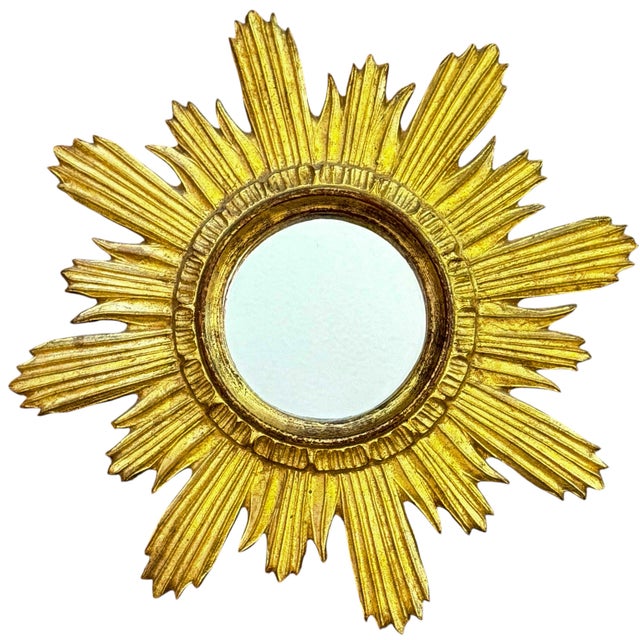 Hollywood Regency Italian Carved Giltwood Sunburst Mirror For Sale - Image 4 of 6