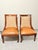 Mid-Century Modern Vintage Carved Wood Chairs With Leather Seats and Damask Upholstered Backs ~ Set of 4 For Sale - Image 3 of 9