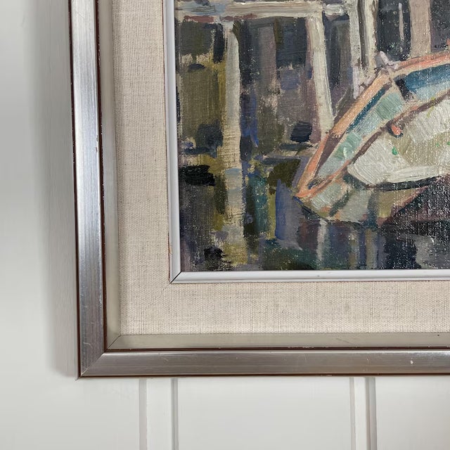 1949 Mid Century Swedish Modernist Harbour Oil Painting by Edvin Ollers For Sale - Image 6 of 13