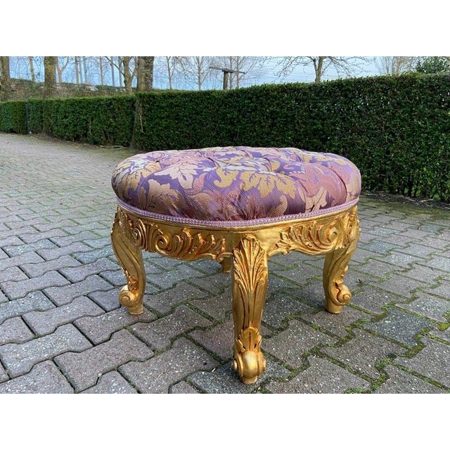 1990s 1990s French Louis XVI Gold Beech Purple Bench - 1 Pc For Sale - Image 5 of 10