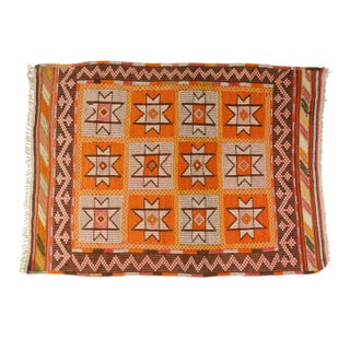 Handwoven Orange & Pink Geometric Area Rug For Sale