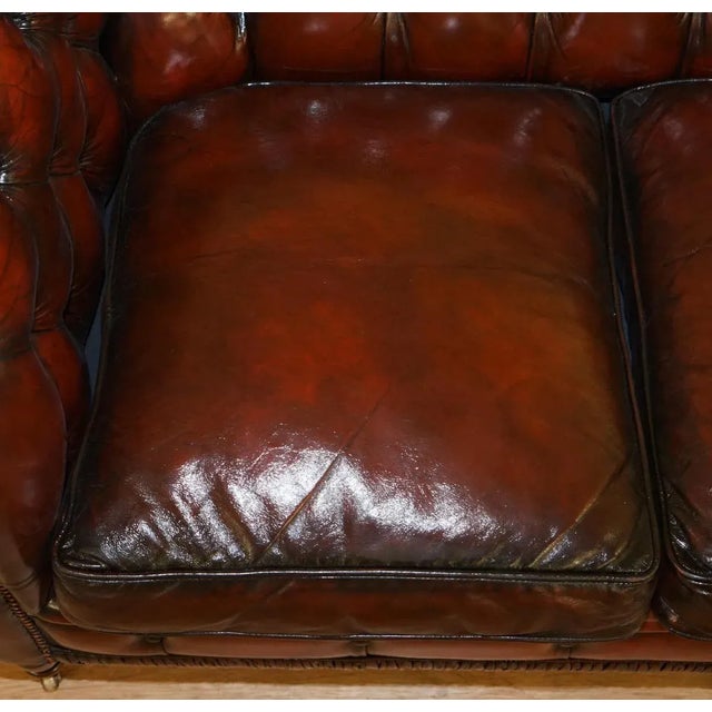 Vintage Oxblood Bordeaux Leather Chesterfield Club Sofa on Turned Legs For Sale - Image 6 of 18