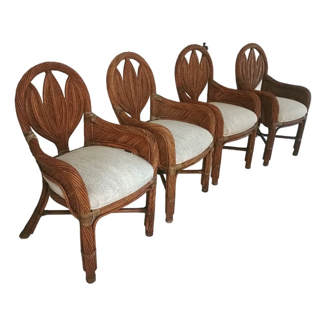 1970s Vintage Pencil Reed Bamboo Dining Chairs - Set of 4 For Sale