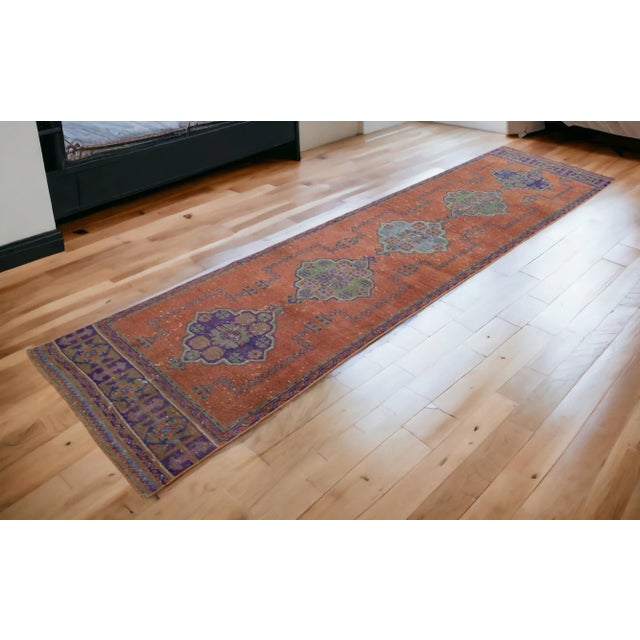 Mid-Century Modern Hand-Knotted Turkish Oushak Runner Rug Hallway Decor - 2'11" X 11'8" For Sale - Image 3 of 12