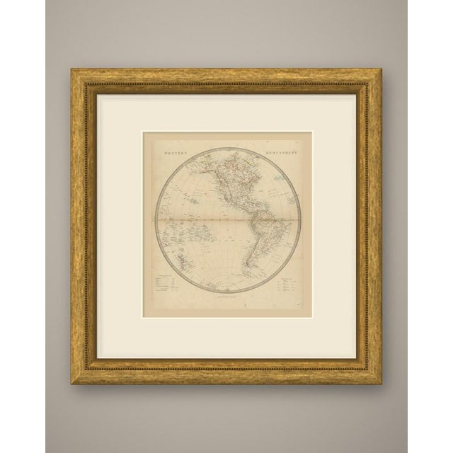 Original antique map of the western hemisphere, a steel engraving colored by hand in outline, lettered "western...