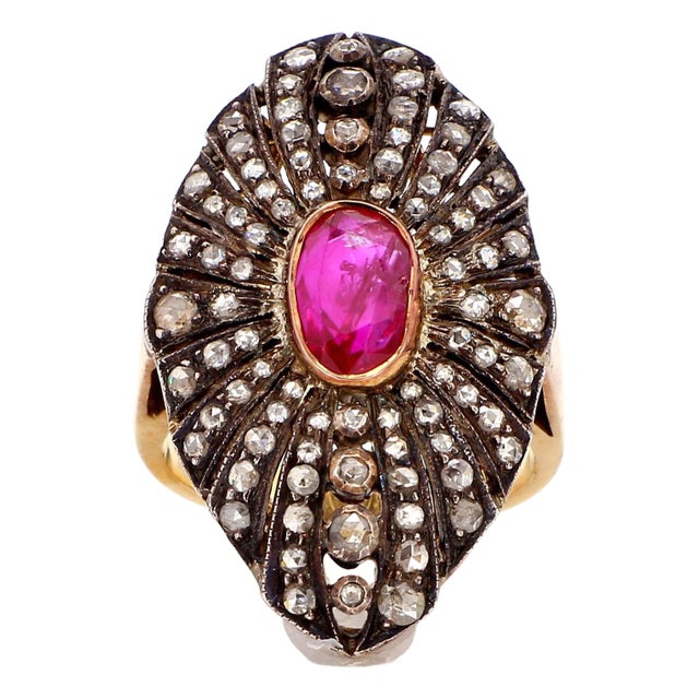 1900 - 1909 1.30 Carat Ruby and 2.10 Diamond Ring, Size-7.75 For Sale