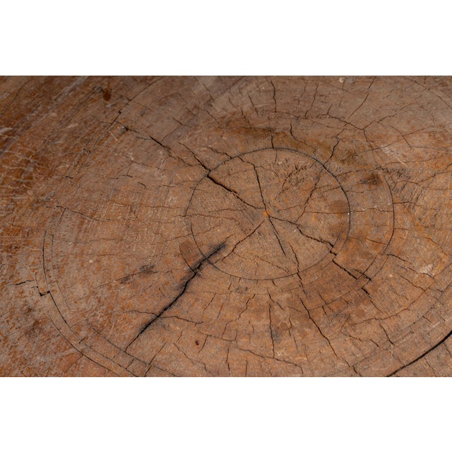 Early 20th Century Round Butcher Block Coffee Table on Wooden Legs For Sale In Chicago - Image 6 of 7