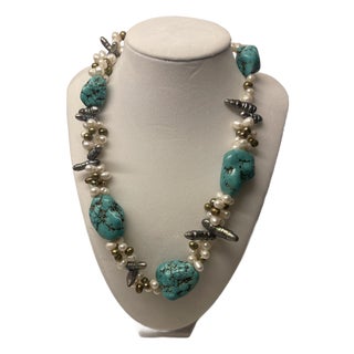 Smoky Quartz/Turquiose Single Strand Necklace For Sale