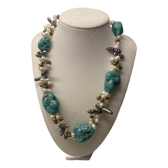 Smoky Quartz/Turquiose Single Strand Necklace For Sale