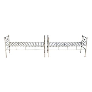 Pair of Silver Colored Iron Benches or Settees For Sale