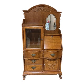 1980s Lexington "Victorian Sampler" Oak Side-by-Side Secretary Desk and Vanity Chest For Sale