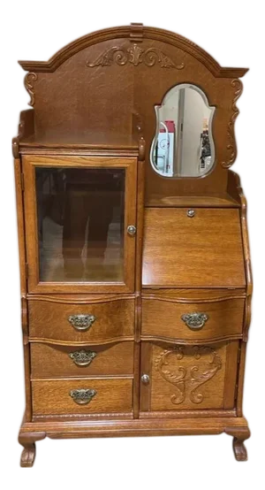 1980s Lexington "Victorian Sampler" Oak Side-by-Side Secretary Desk and Vanity Chest