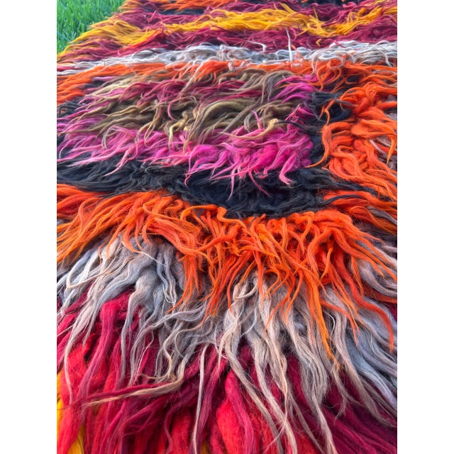 Vintage Turkish Tulu Rug in Orange,Brown,Black,Pink Shag Pile For Sale In Houston - Image 6 of 9