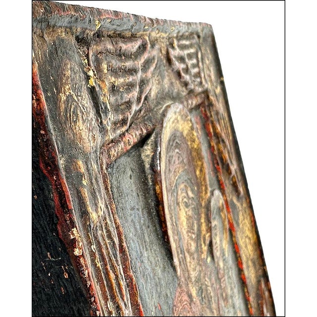 19thC Hodegetria Type Carved Madonna & Child Icon in Egg Tempera & Gold Leaf For Sale - Image 9 of 10