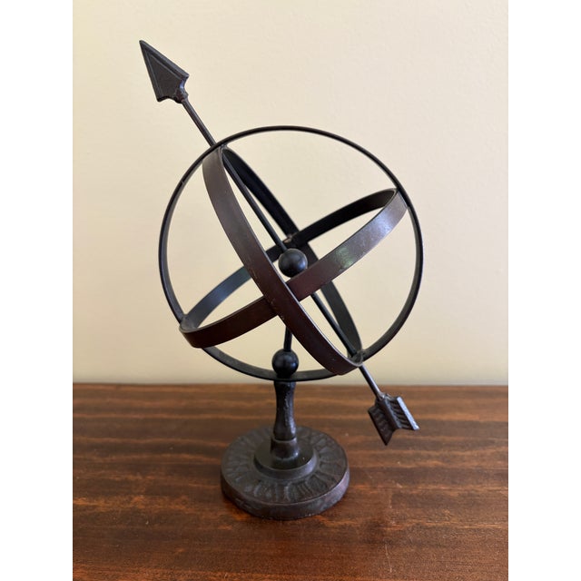 Black Late 20th Century Black Iron Armillary Globe Sculpture – Traditional Landscape & Garden Decor For Sale - Image 8 of 9