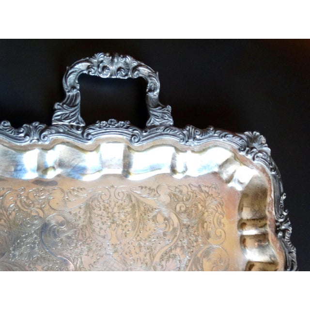 Metal Large Footed Handles Plate Silver Serving / Drinks Tray For Sale - Image 7 of 11