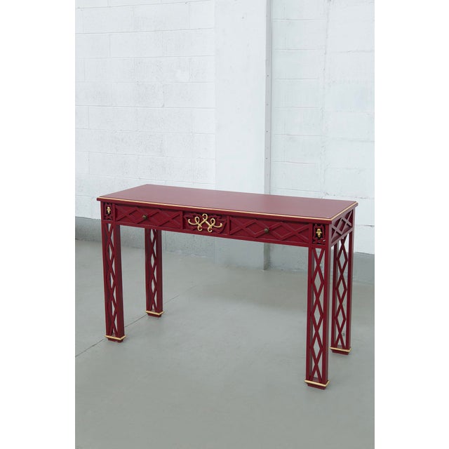 Art Deco Italian Lacquered Red Console with Gold Inserts, 1940 For Sale - Image 11 of 11
