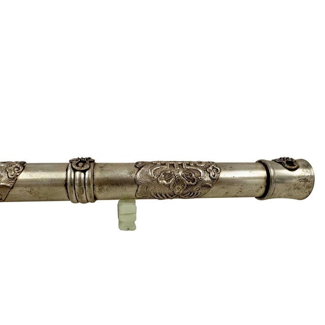 Antique Chinese/Tibetan Silver Smoking Pipe, Late Qing Dynasty, Handcrafted Art For Sale - Image 12 of 14