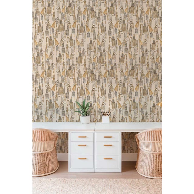 Tassel Trellis Grasscloth Wallpaper by House Party | Imperial Sand | 8 Yards For Sale - Image 9 of 11