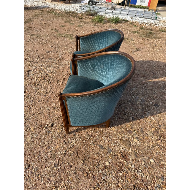 1940s 1940s French Art Deco Barrel Back Club Chairs - A Pair For Sale - Image 5 of 12