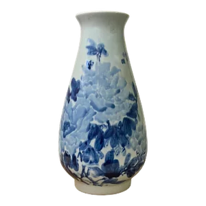 Asian Peony Flower Painter Prosperity and Wealth Blue and White Porcelain Tall Vase