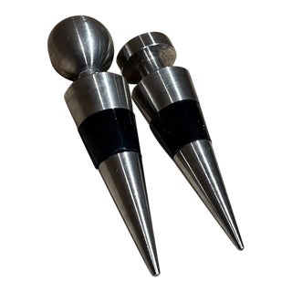 Modernist Metal Wine Bottle Stopper Set of Two For Sale