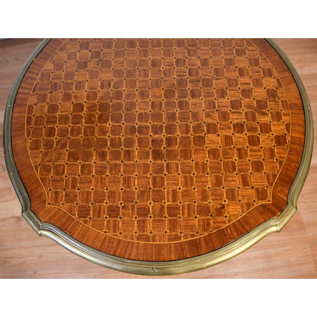 1900s Antique French Louis XV Walnut Marquetry Inlay Side Table / End Table For Sale - Image 4 of 12
