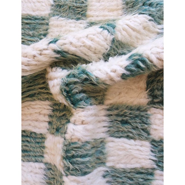 2020s Green Checkered Wool Rug - 7 X 6.3 Ft For Sale - Image 5 of 9