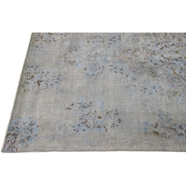 Mid 20th Century Mid 20th Century Vintage Persian Overdyed Gray Handmade Medallion Wool Rug For Sale - Image 5 of 8
