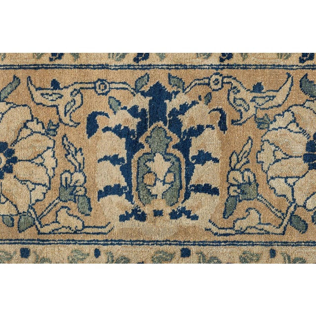 Early 20th Century Antique Beige, Blue Botanic Persian Tabriz Handmade Wool Rug For Sale - Image 5 of 10