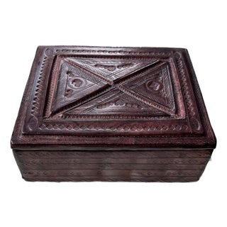 Mid-20th Century Vintage Tuareg Box Hand-Tooled & Hand-Dyed Leather For Sale