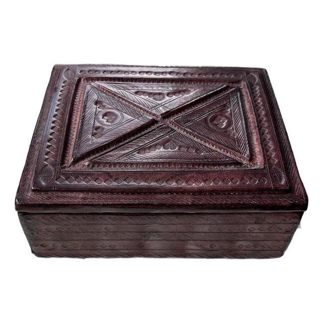 Mid-20th Century Vintage Tuareg Box Hand-Tooled & Hand-Dyed Leather For Sale