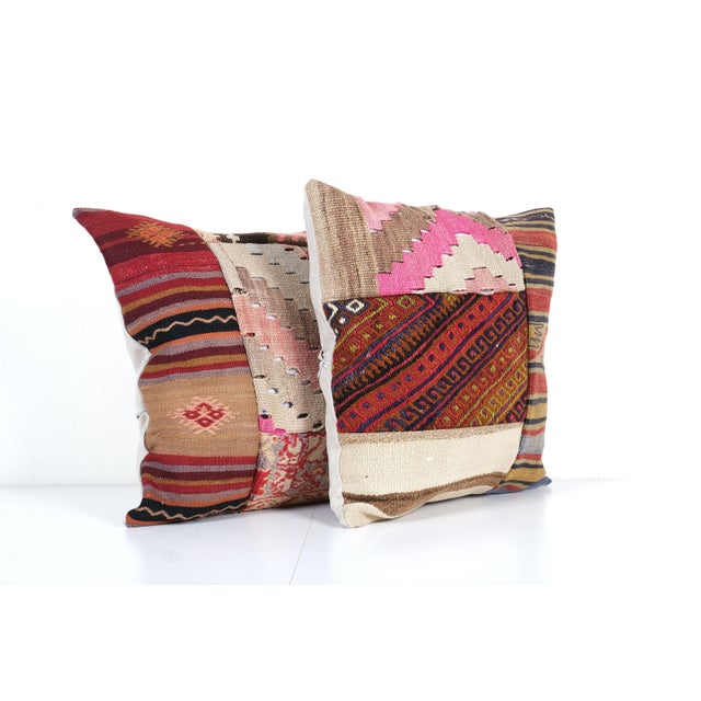 Turkish Kilim Cushion Cover - A Pair Elevate your home decor with these exquisite 19" x 19" pillow covers crafted from...