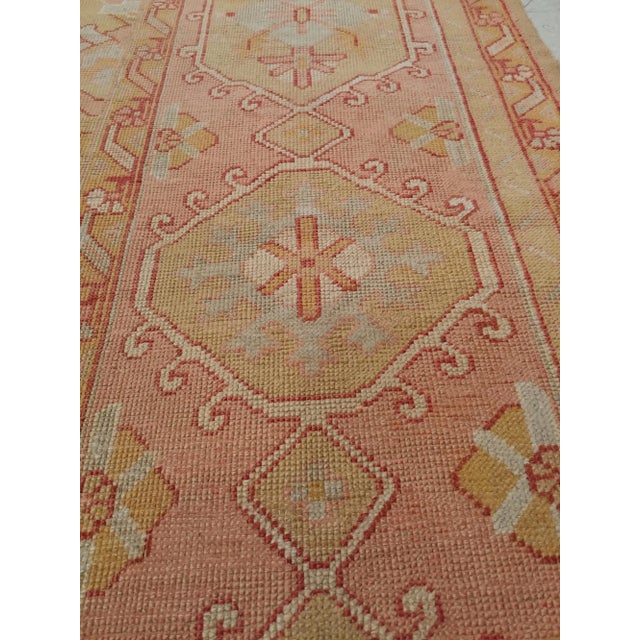 An Oushak Carpet, Turkish Rugs, Handmade Oriental Rugs, Gold, Green, Pink, Ivory For Sale - Image 10 of 11