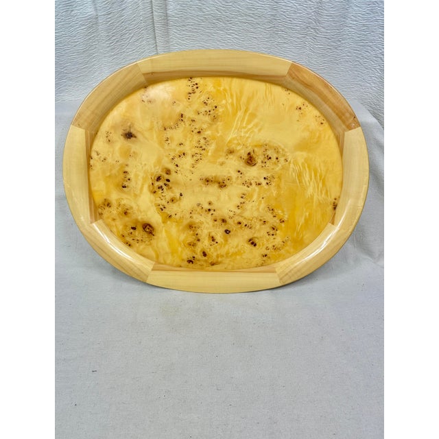 Fabulous vintage serving tray. Large size. Made of birds eye maple burl wood. Perfect to use this holiday season when...