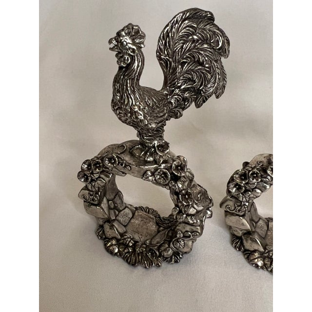 Reed & Barton Reed and Barton Silver Rooster Napkin Rings From 1824 Collection Set of 3 For Sale - Image 4 of 8